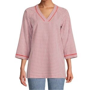 Lands' End Women’s Size XL 18 V Neck Tunic Top 3/4 Sleeve Geometric Print